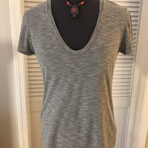 Blue & White Striped Deep Scoop Neck Tee